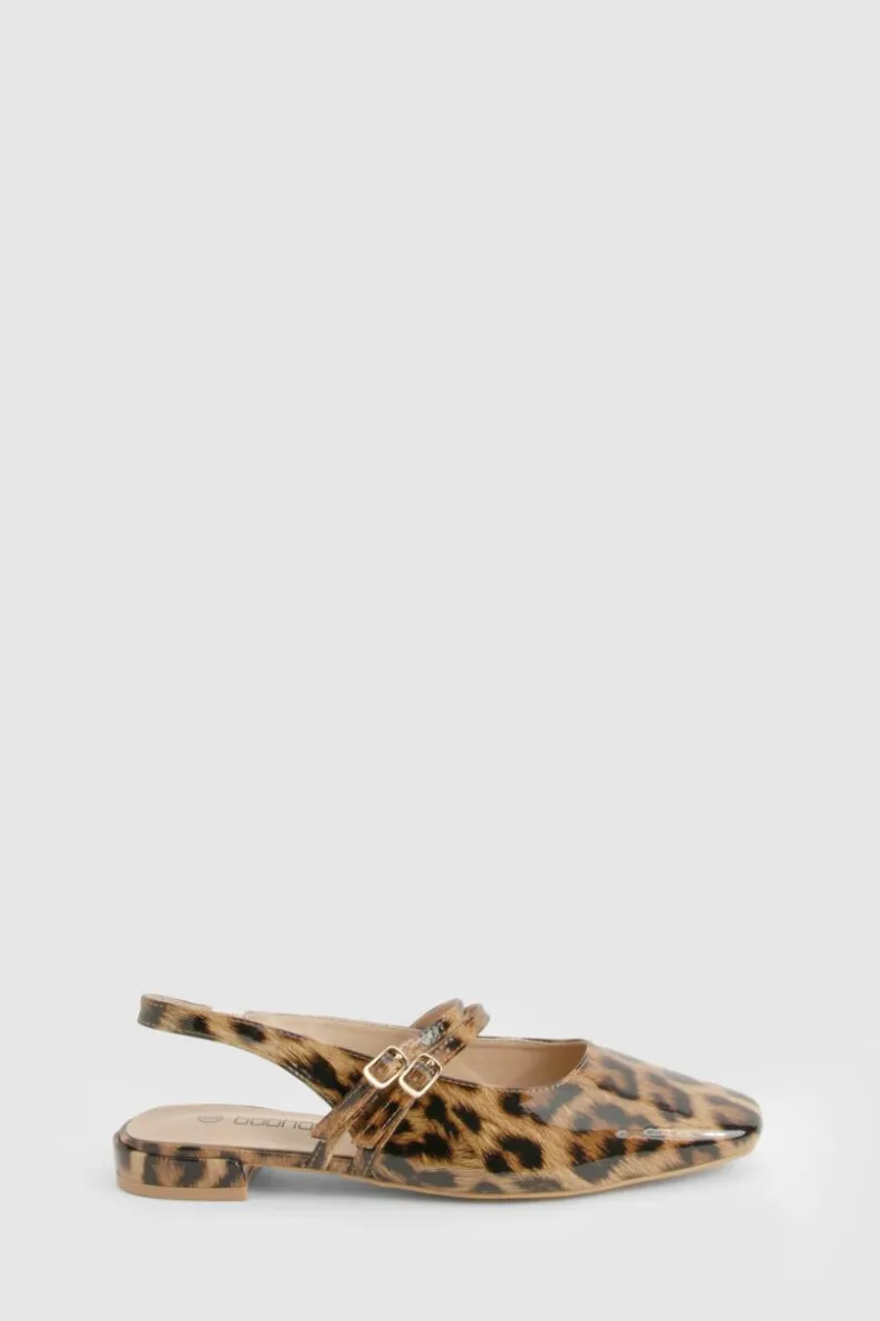 Ballet Flats|Flats*boohoo Print Patent Double Strap Mary Jane Ballets leopard