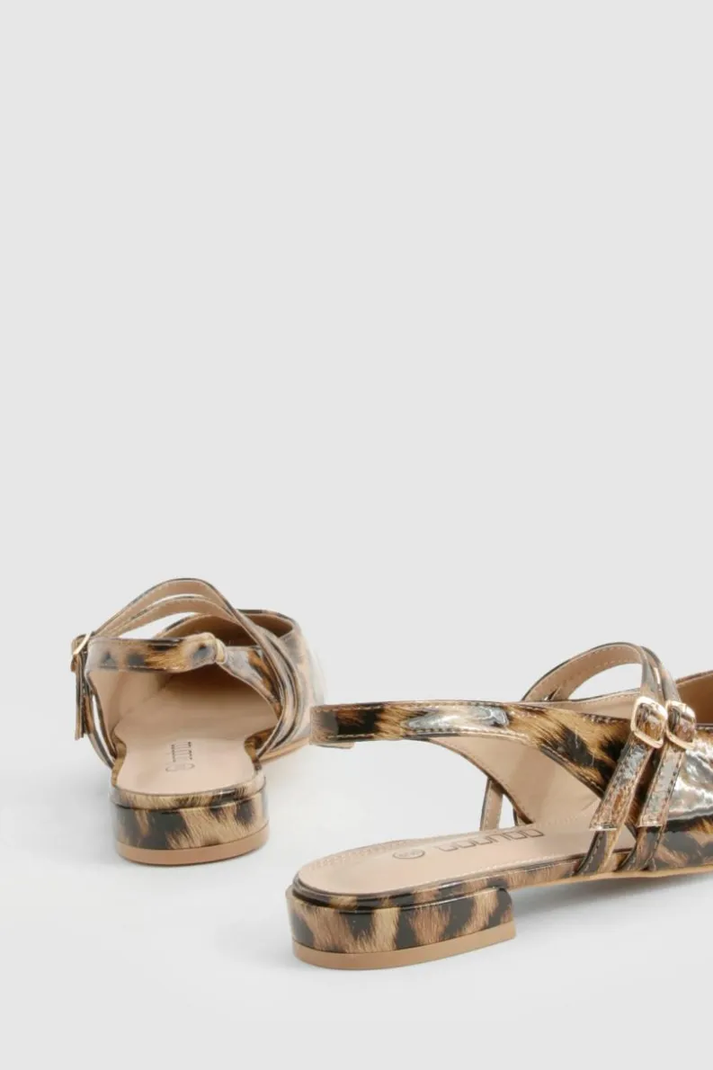 Ballet Flats|Flats*boohoo Print Patent Double Strap Mary Jane Ballets leopard