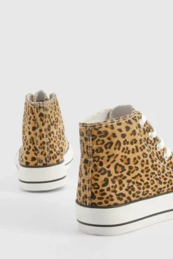Trainers*boohoo Print Platform High Top Lace Up Trainers leopard