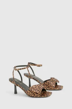 Heels*boohoo Print Satin Half Bow Heels leopard