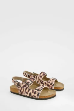 Sandals*boohoo Print Textile Double Strap Footbed Sandals leopard