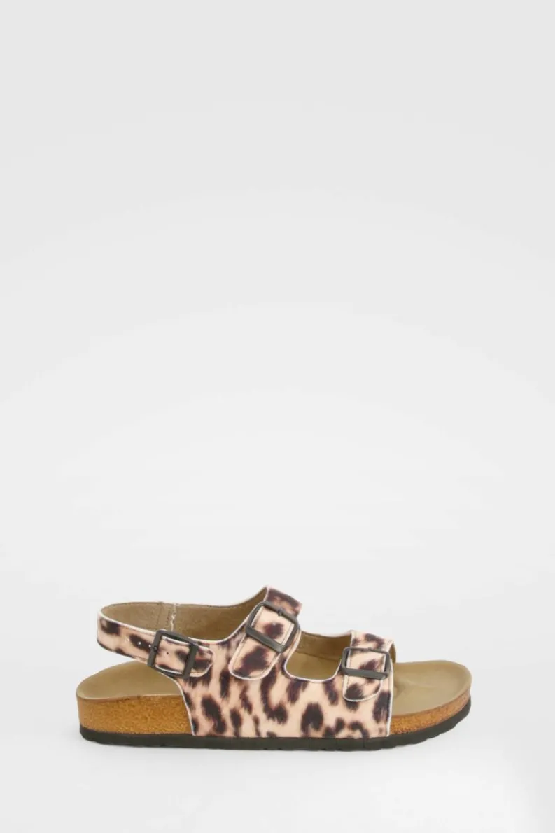 Sandals*boohoo Print Textile Double Strap Footbed Sandals leopard