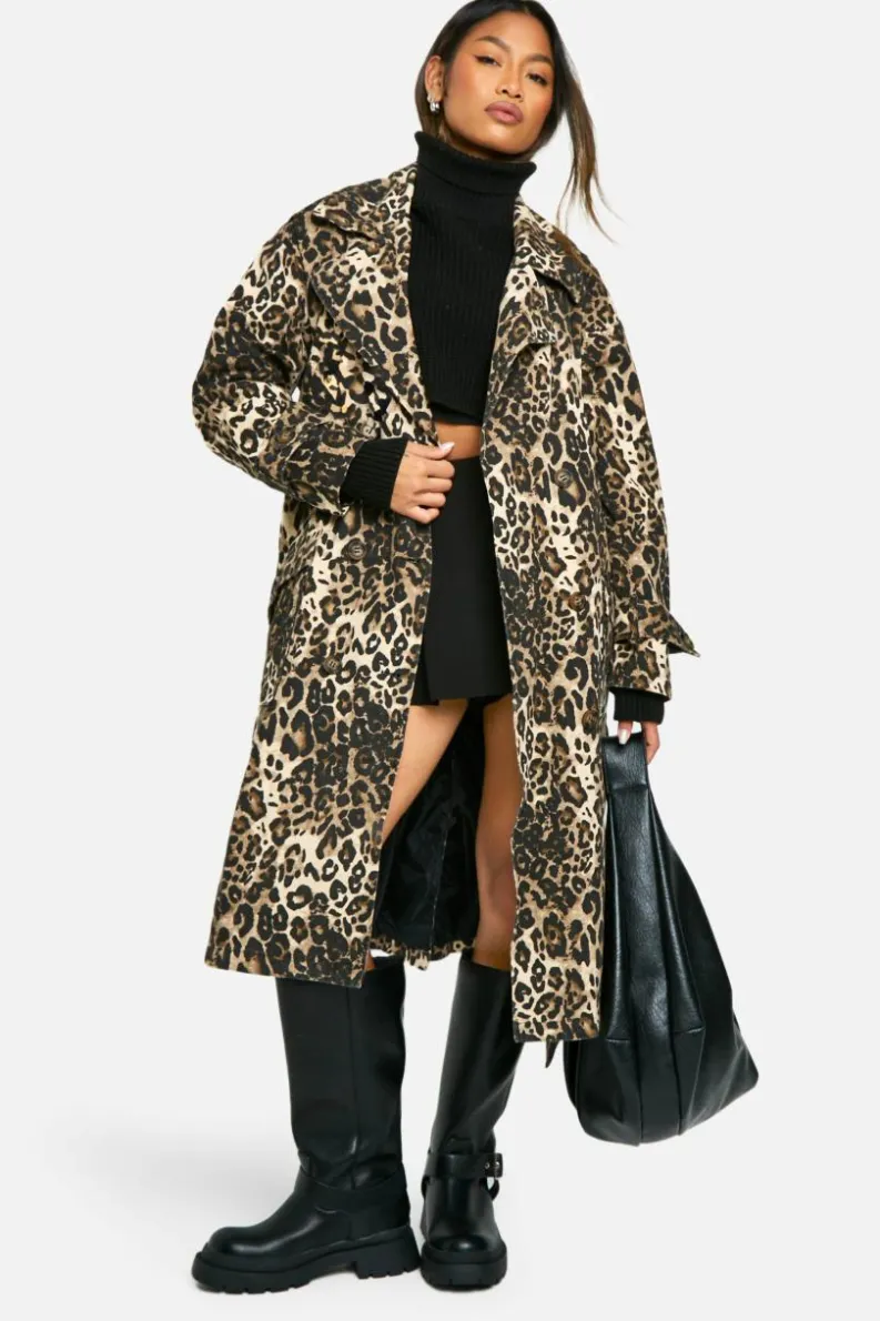 Up To 80% Off Winter Warmers|Trench Coats*boohoo Print Trench Coat leopard