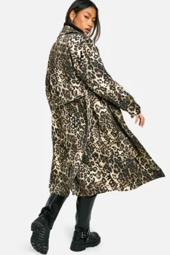 Up To 80% Off Winter Warmers|Trench Coats*boohoo Print Trench Coat leopard