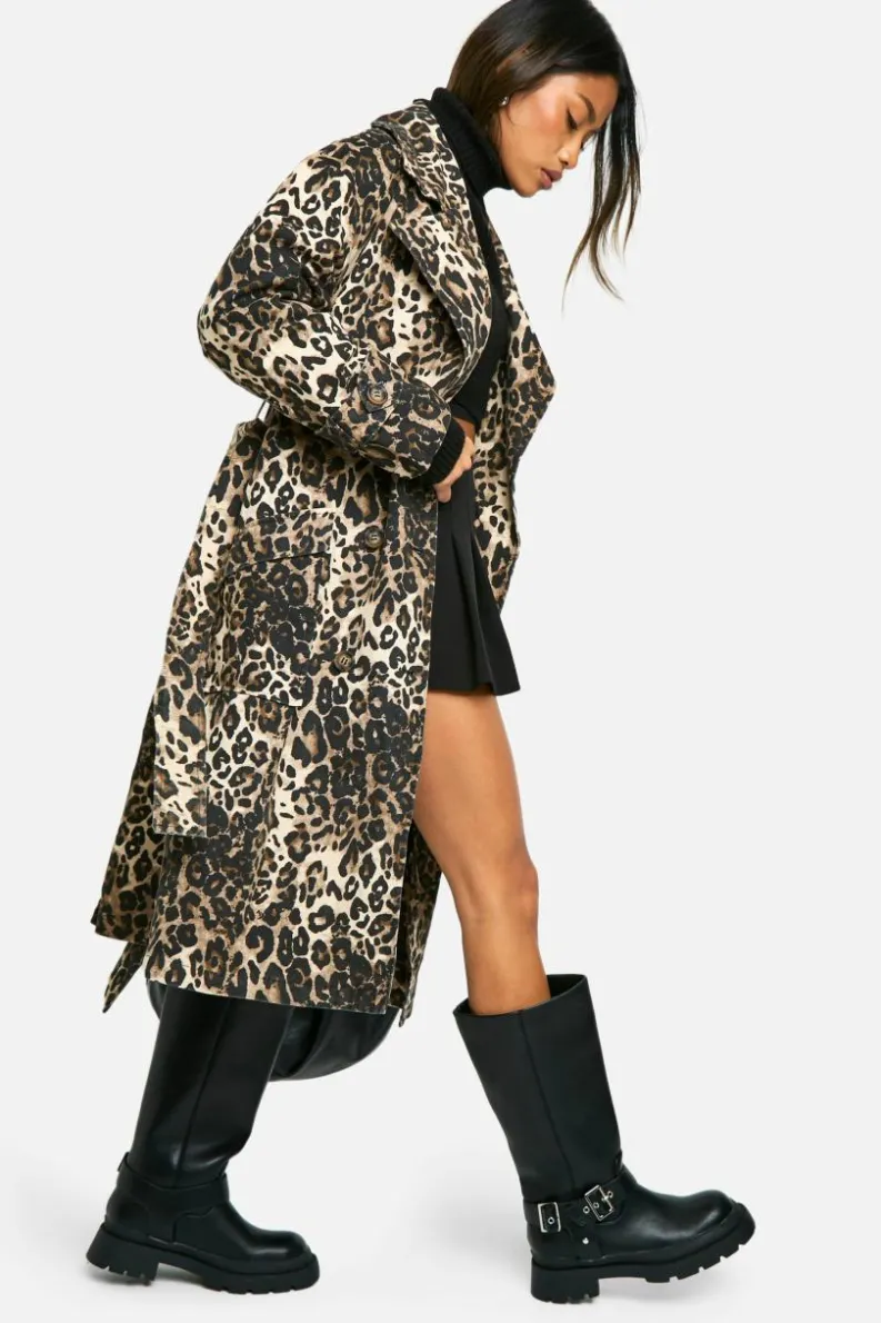 Up To 80% Off Winter Warmers|Trench Coats*boohoo Print Trench Coat leopard