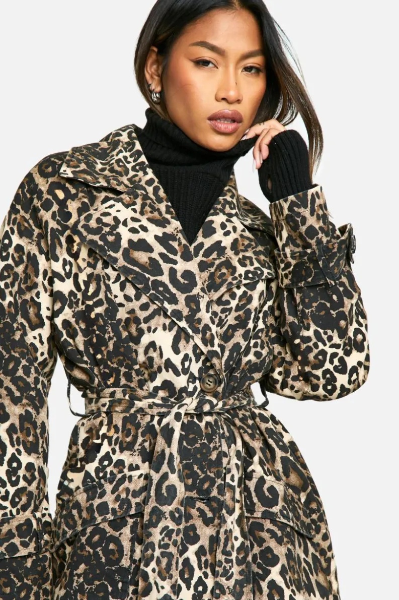 Up To 80% Off Winter Warmers|Trench Coats*boohoo Print Trench Coat leopard