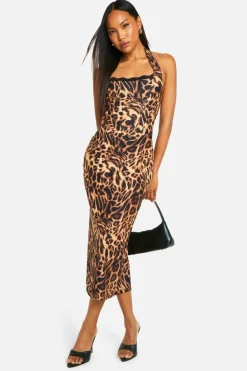 Bodycon Dresses*boohoo Printed Halterneck Bengaline Midaxi Dress leopard