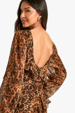 Maxi Dresses|Long Sleeve Dresses*boohoo Leopard Ruffle Chiffon Maxi Dress multi