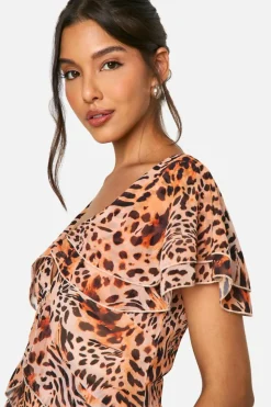 Maxi Dresses|Dresses*boohoo Leopard Ruffle Maxi Dress brown