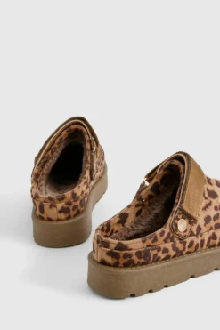 Cosy Boots|All Boots*boohoo Leopard Slingback Cosy Mules brown