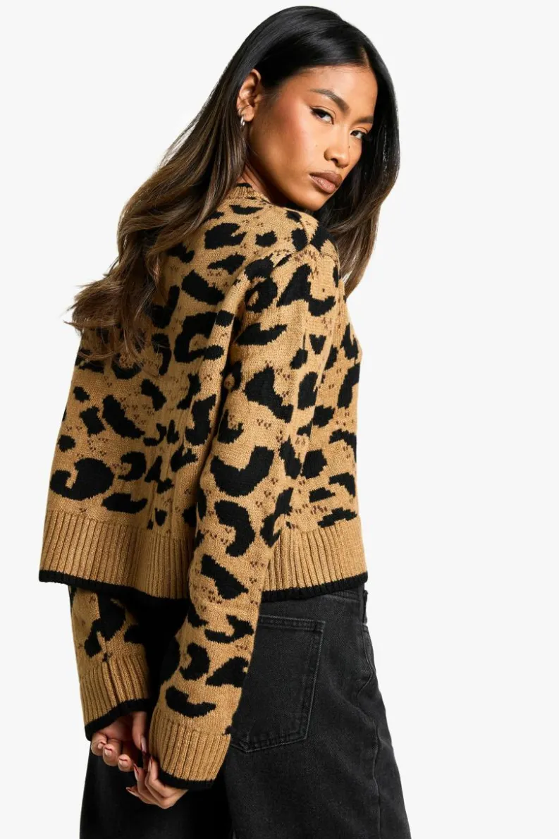 Cardigans|Knitwear*boohoo Tie Detail Cardigan leopard