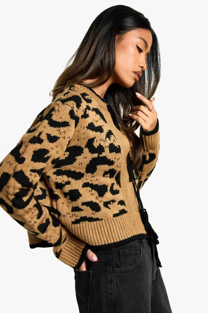 Cardigans|Knitwear*boohoo Tie Detail Cardigan leopard