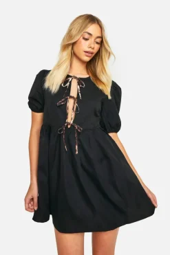 Smock Dresses*boohoo Leopard Tie Smock Dress black
