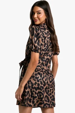 Smock Dresses|Wrap Dresses*boohoo Leopard Wrap Smock Dress brown