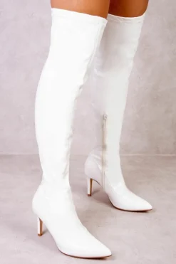 Heeled Boots*Where's That From Lexi' Over The Knee Boots With Stiletto Heels White