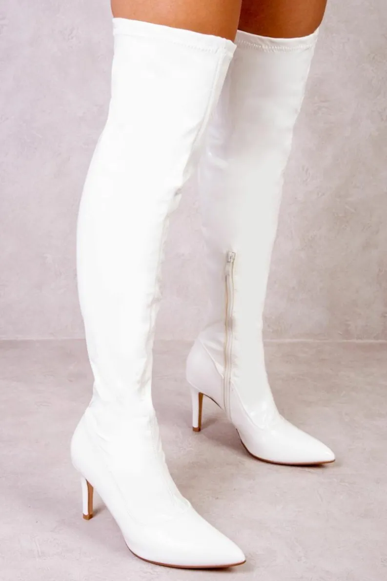 Heeled Boots*Where's That From Lexi' Over The Knee Boots With Stiletto Heels White