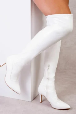Heeled Boots*Where's That From Lexi' Over The Knee Boots With Stiletto Heels White