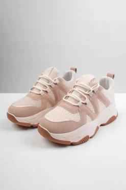 Trainers*Where's That From Liberate' Chunky Sole Mesh Trainers With Suede Detail Cream