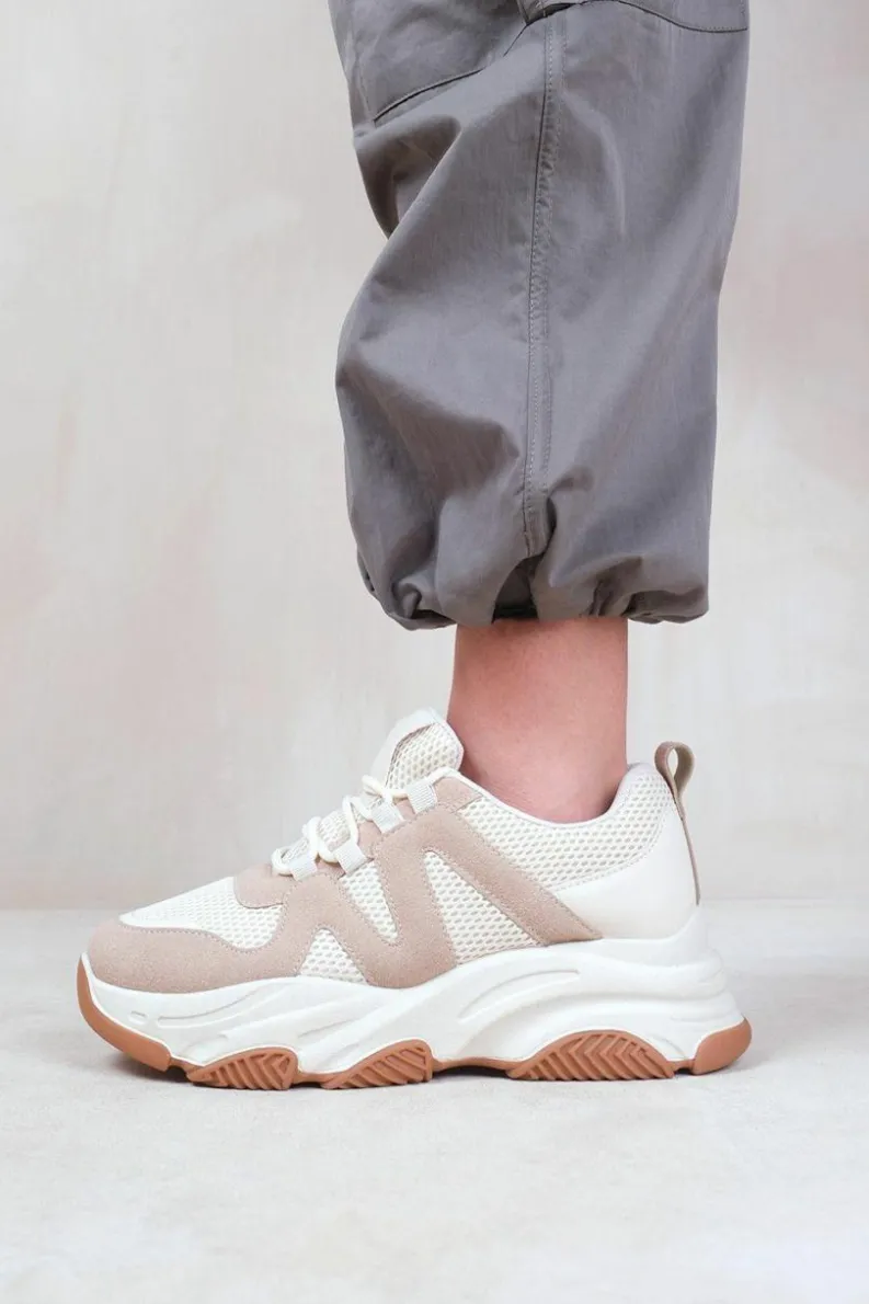 Trainers*Where's That From Liberate' Chunky Sole Mesh Trainers With Suede Detail Cream
