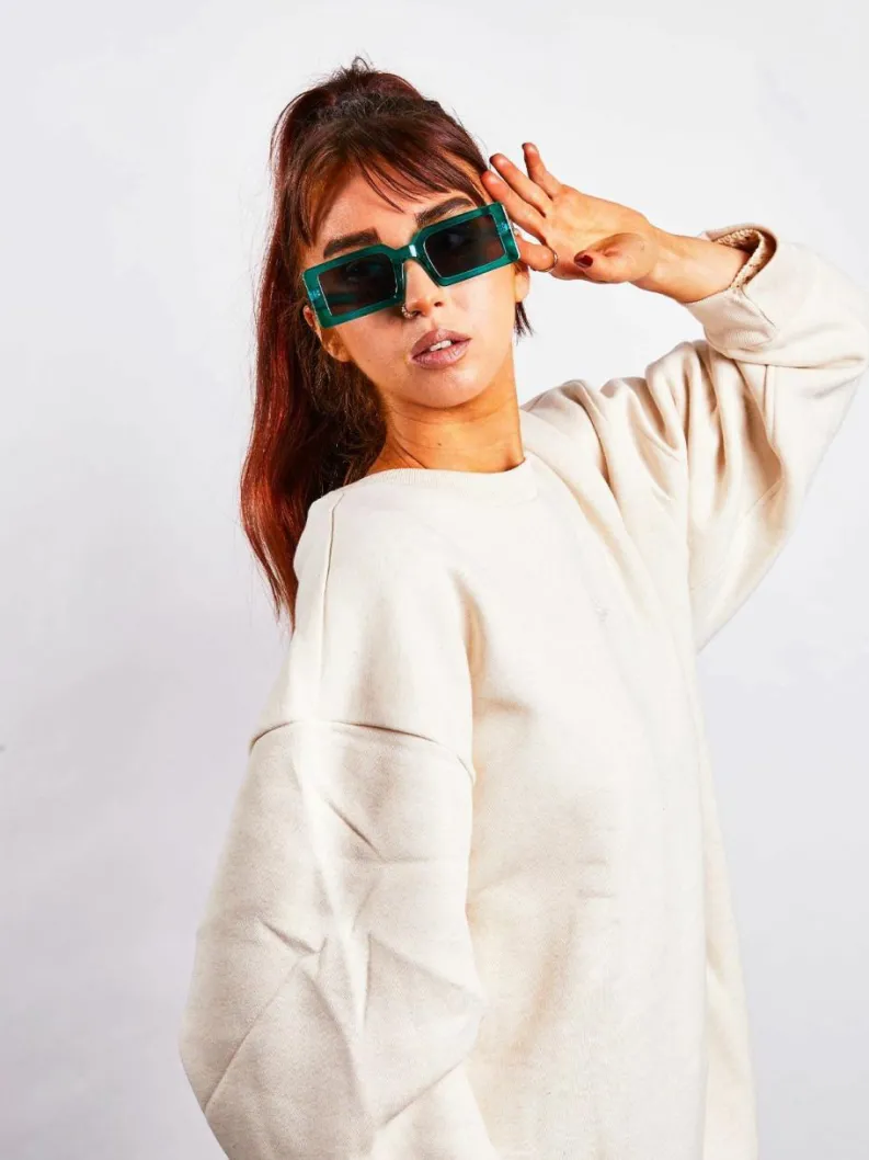 Sunglasses*SVNX Light Oversized Rectangle Plastic Frame Sunglasses Blue