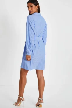 Shirt Dresses*Quiz Pinstripe Mini Shirt Dress Light Blue