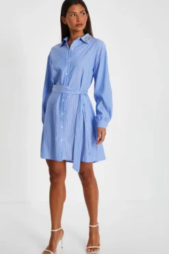 Shirt Dresses*Quiz Pinstripe Mini Shirt Dress Light Blue