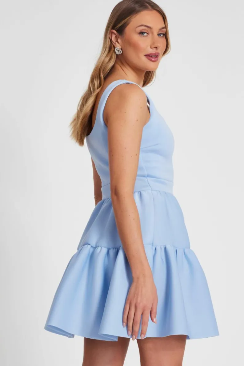 Skater Dresses*Quiz Tiered Skater Mini Dress Light Blue