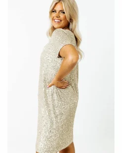 Shirt Dresses|T-Shirt Dresses*Azura Exchange Light Pink Plus Size Sequin Short Sleeve T-shirt Dress Multi