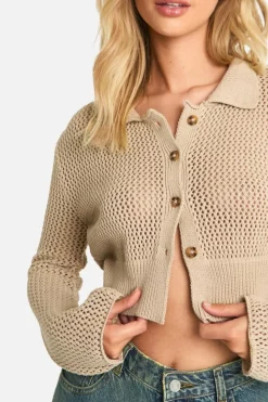 Cardigans*boohoo Lightweight Knit Collared Cropped Cardigan stone