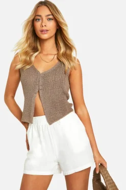 Cardigans*boohoo Lightweight Knit Hook And Eye Waistcoat taupe