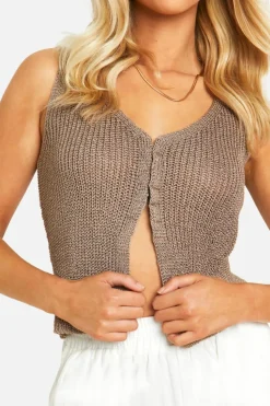 Cardigans*boohoo Lightweight Knit Hook And Eye Waistcoat taupe