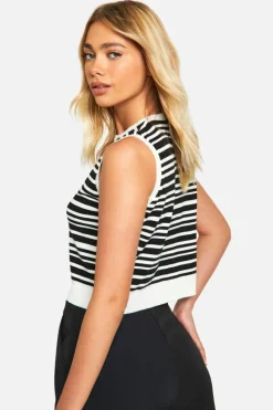 Knitted Tops*boohoo Lightweight Knit Striped Waistcoat Top black