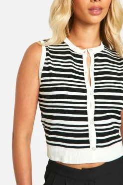 Knitted Tops*boohoo Lightweight Knit Striped Waistcoat Top black
