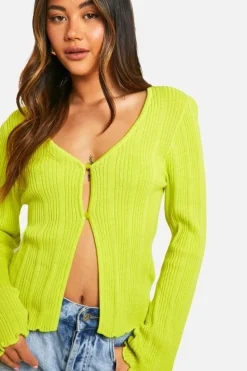 Cardigans*boohoo Lightweight Rib Knit Button Cardigan lime