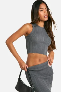 Knitted Tops*boohoo Lightweight Rib Knitted Racer Vest charcoal
