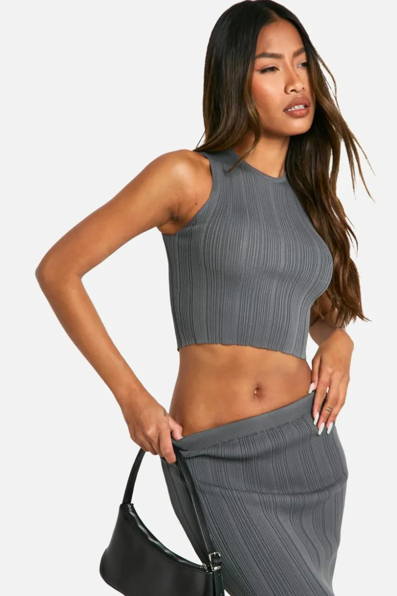 Knitted Tops*boohoo Lightweight Rib Knitted Racer Vest charcoal