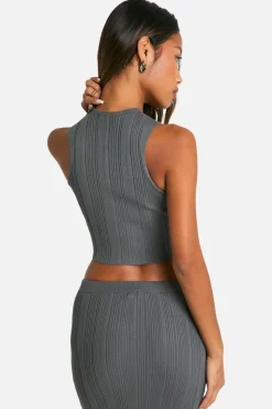 Knitted Tops*boohoo Lightweight Rib Knitted Racer Vest charcoal