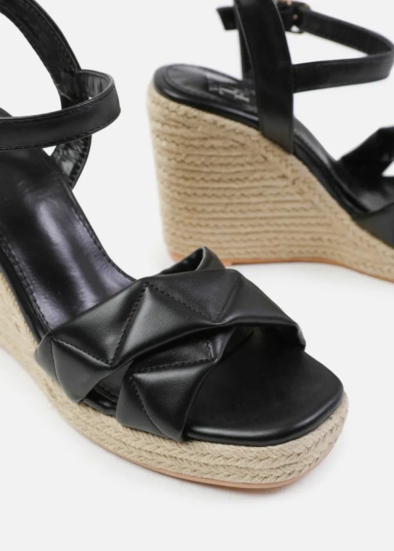 Sandals*Where's That From Lima' Padded Cross Over Strap Espadrille Wedges Black