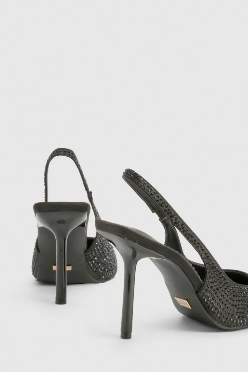 Heels*boohoo Limited Edition Embellished slingback court shoes black