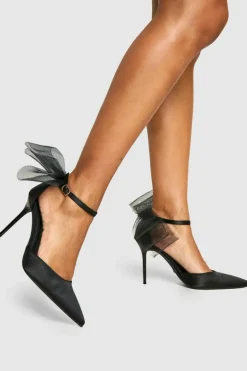 Heels*boohoo Limited Edition Organza Bow Satin Court Heels black