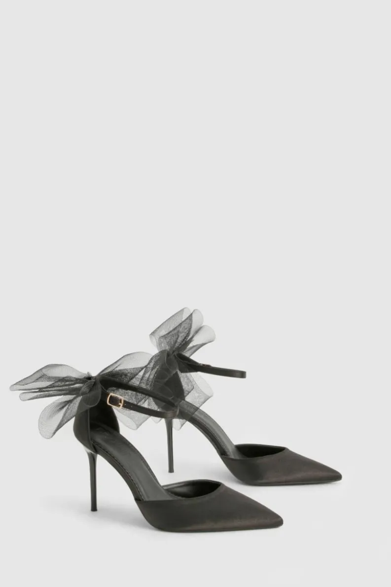 Heels*boohoo Limited Edition Organza Bow Satin Court Heels black