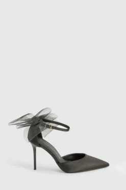 Heels*boohoo Limited Edition Organza Bow Satin Court Heels black