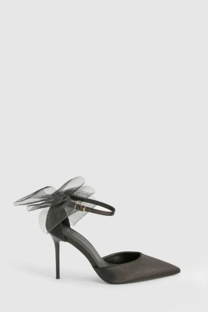 Heels*boohoo Limited Edition Organza Bow Satin Court Heels black