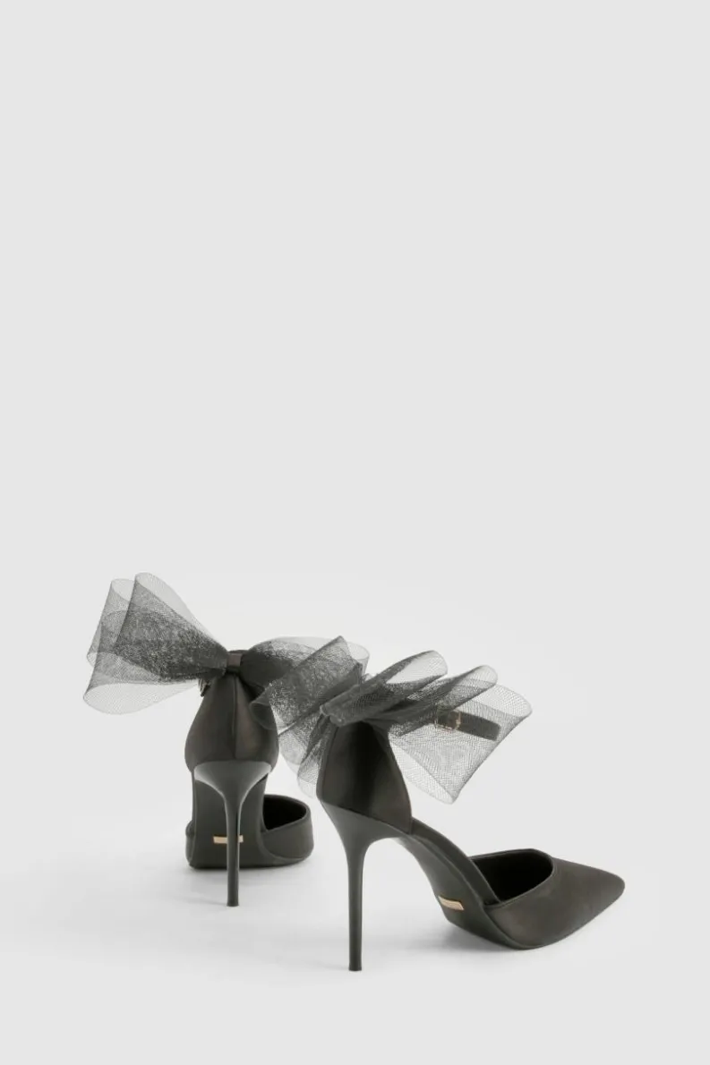 Heels*boohoo Limited Edition Organza Bow Satin Court Heels black