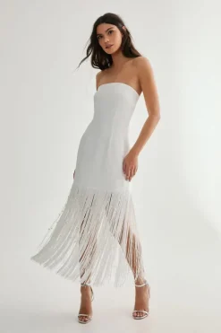 Midi Dresses*NastyGal Limited Tailored Pearl Fringe Trim Midi Dress ivory