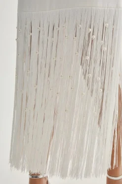 Midi Dresses*NastyGal Limited Tailored Pearl Fringe Trim Midi Dress ivory