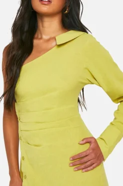 Shirt Dresses*boohoo Linen Look Asymmetric Shirt Mini Dress green