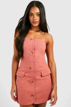 Blazer Dresses*boohoo Linen Look Bandeau Blazer Dress rust