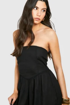 Skater Dresses*boohoo Linen Look Bandeau Midaxi Dress black