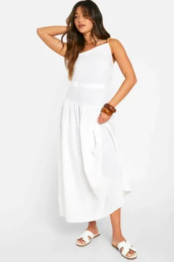 Skater Dresses|Bodycon Dresses*boohoo Linen Look Beaded Midaxi Dress ecru